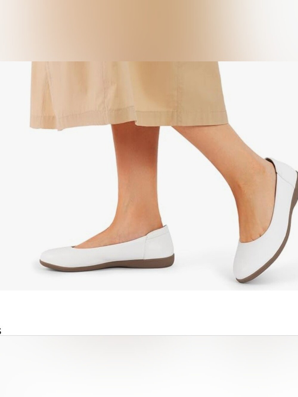 Dream Pairs White Leather Ballet Flats with Brown Outsole